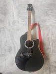 Ovation Acoustic Electric Guitar, 6 Strings, Black Body & Head, With Strap. Fixed Price $200.00.