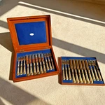 Antique Victorian 24 Piece Gold Cutlery Canteen Martin Hall 1868 Mahogany Box. Fixed Price $866.19.