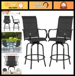 2-PIECE Patio Swivel Bar Stools High Back, Armrest, Footrest, All-weather Outd. Fixed Price $253.99.