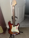 Fender Squier Strat Cherry Sunburst Used Electric Guitar With Soft Case. Fixed Price $200.00.