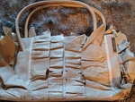 Oscar De Lorenta Beige Ruffle Satchel Top Handle Bag, Solid Rectangle For Women. Fixed Price $100.00.