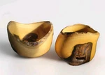 2 Vtg Splated Live Edge Natural Holes Decorative Wood Bowls Cottage Core Read. Fixed Price $85.00.