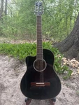 Left-handed Ortega RCE145LBK Classical Acoustic-electric Nylon Guitar. Fixed Price $250.00.