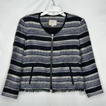 Ann Taylor Loft Blue Black Tweed Aztec Print Fringe Zip Sz 8. Fixed Price $22.00.