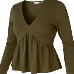 Peplum Top Flared Long Sleeve Neck Womens Small Olive Green Rebecca Taylor. Fixed Price $28.39.